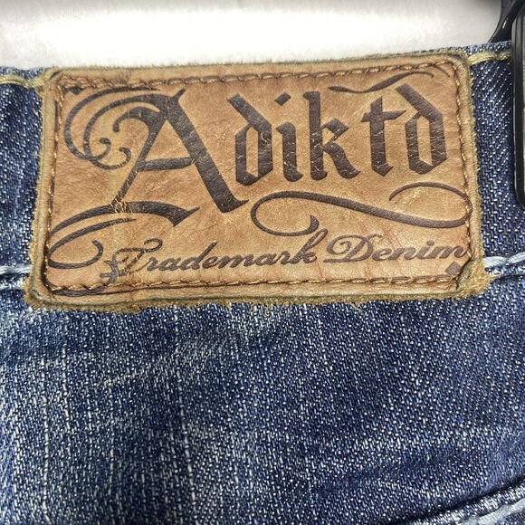 ADIKTD Jeans Low Rise Stretch Distressed Rhinestone Denim Womens 8 30 30x32 Blue - Picture 8 of 10